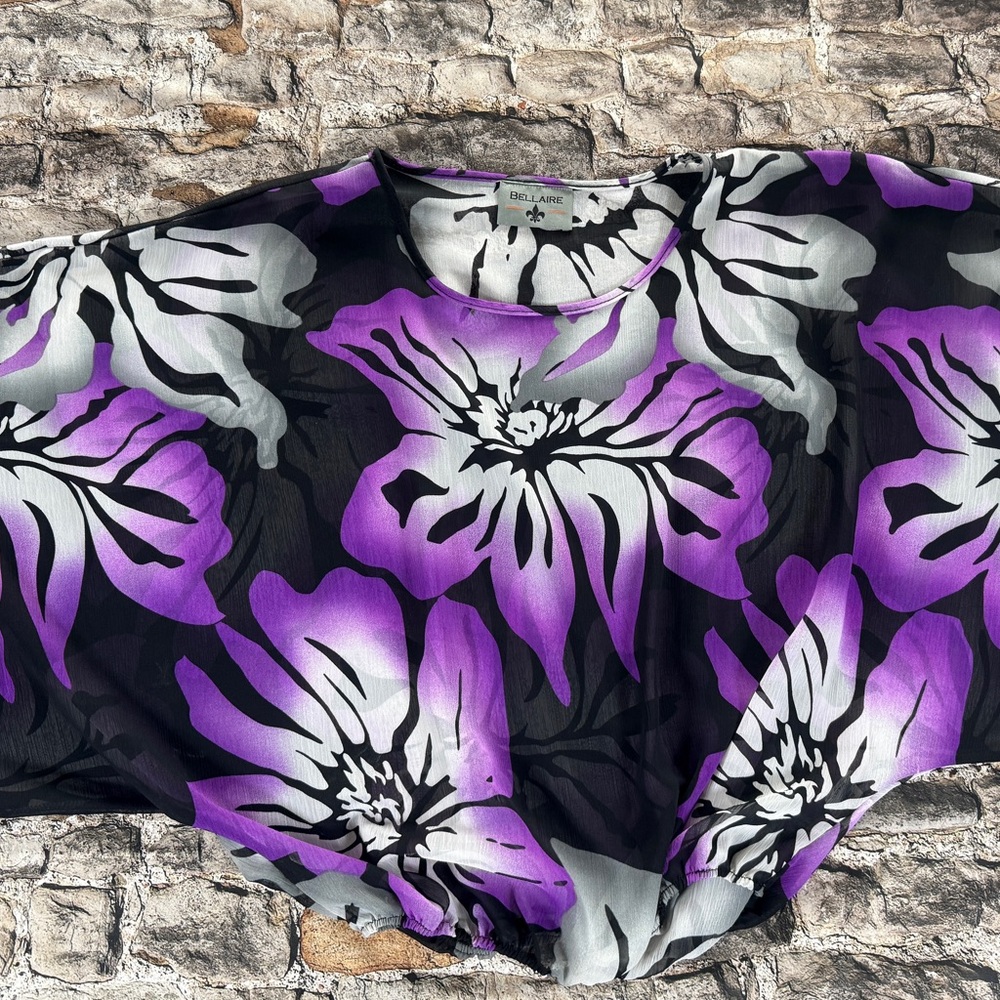 Elegant Floral Blouse - Purple and Black